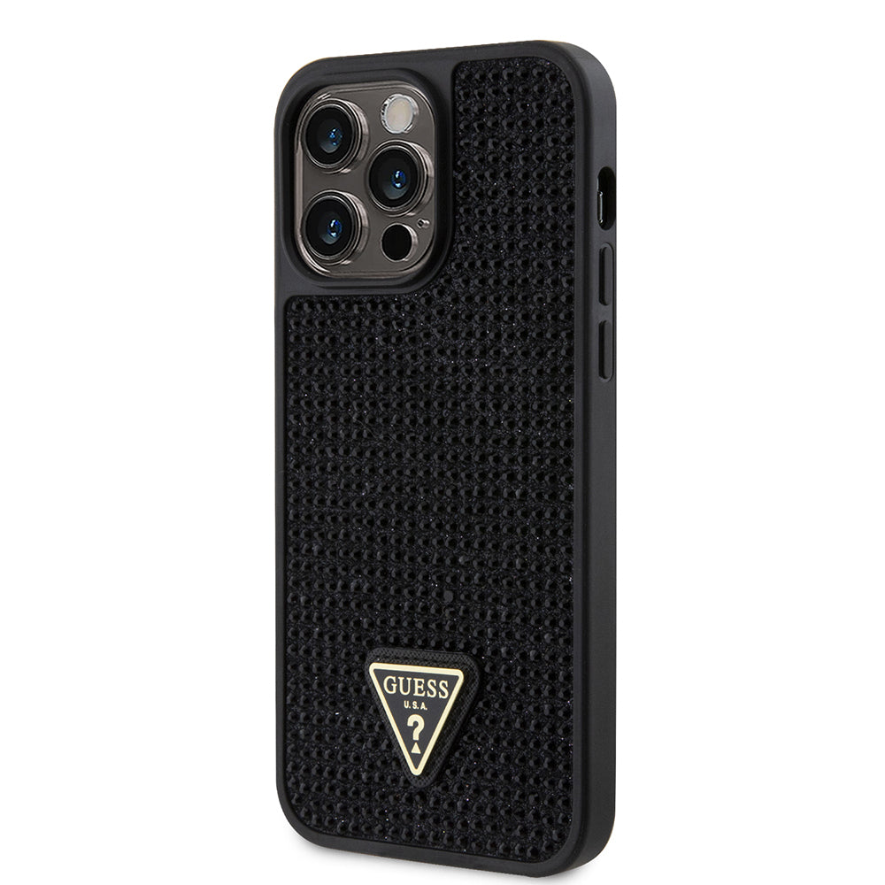 iPhone 13 Pro Max Kılıf Guess orijinal Lisanslı Taşlı Arka Yüzey Üçgen Logolu Kılıf
