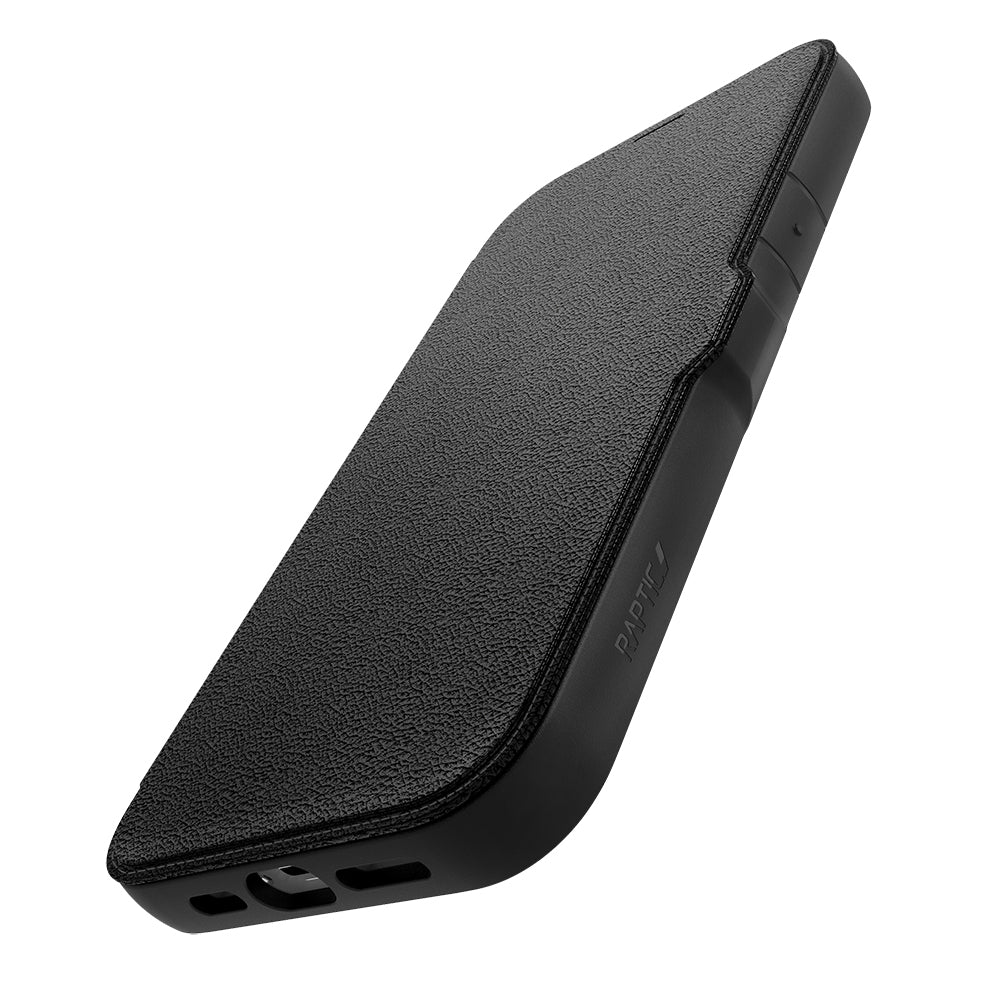 iPhone 13 Pro Max Kılıf Vegan Deri Tasarımlı Şeffaf Arka Yüzey Kartlıklı Raptic Urban Folio Serisi Kılıf