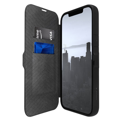 iPhone 13 Pro Max Kılıf Vegan Deri Tasarımlı Şeffaf Arka Yüzey Kartlıklı Raptic Urban Folio Serisi Kılıf