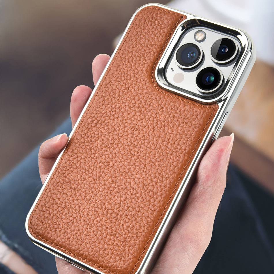 iPhone 13 Pro Max Kılıf Wiwu Genuine Leather Silver Calfskin Orijinal Deri Kılıf