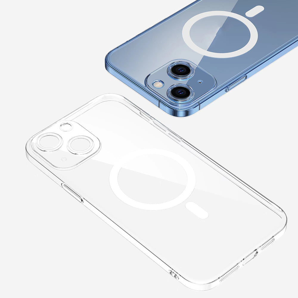 iPhone 14 Kamera Korumalı M-Safe Şarj Özellikli Şeffaf Zore London Sert PC Kılıf
