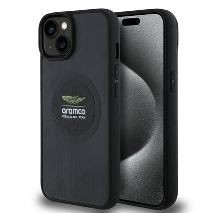 iPhone 14 Kılıf Aston Martin Orijinal Lisanslı M-safe Şarj Özellikli Aluminyum Arka Yüzeyli Formula One Team Baskılı Kılıf