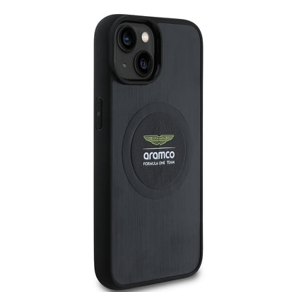 iPhone 14 Kılıf Aston Martin Orijinal Lisanslı M-safe Şarj Özellikli Aluminyum Arka Yüzeyli Formula One Team Baskılı Kılıf