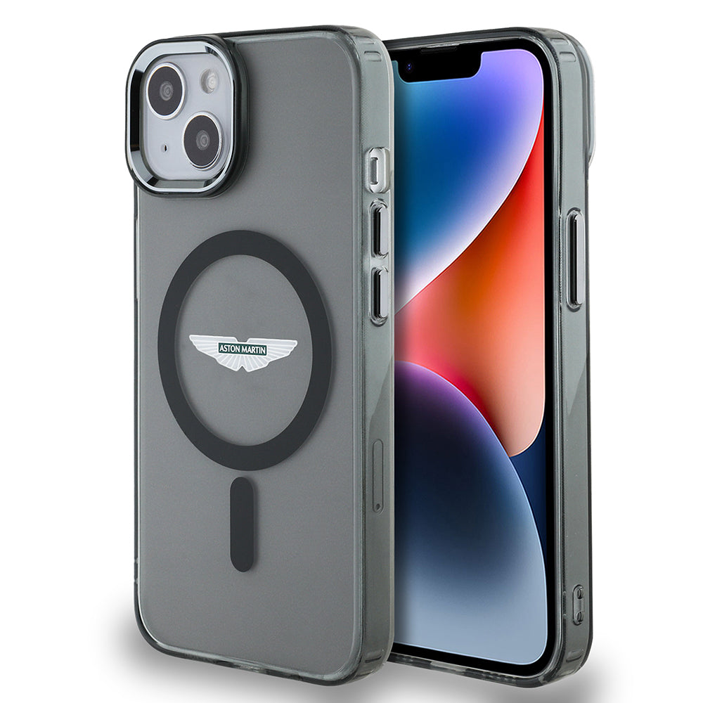 iPhone 14 Kılıf Aston Martin Orijinal Lisanslı M-safe Şarj Özellikli IML Baskı Logolu Metal Düğmeli Kılıf