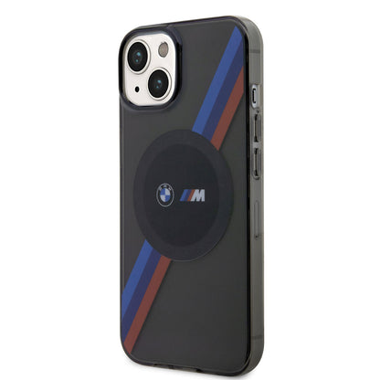 iPhone 14 Kılıf BMW M-safe Şarj Özellikli Transparan 3 Renkli Şerit Dizayn Kılıf