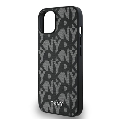 iPhone 14 Kılıf DKNY Orijinal Lisanslı M-safe Şarj Özellikli 3D Yazılı Grid Pattern Kılıf