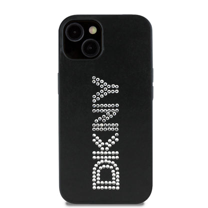 iPhone 14 Kılıf DKNY Orijinal Lisanslı Taşlı DKNY Yazılı Metalik Rhinestones PU Deri Kılıf