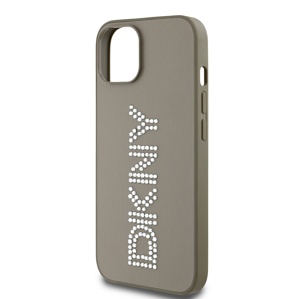iPhone 14 Kılıf DKNY Orijinal Lisanslı Taşlı DKNY Yazılı Metalik Rhinestones PU Deri Kılıf