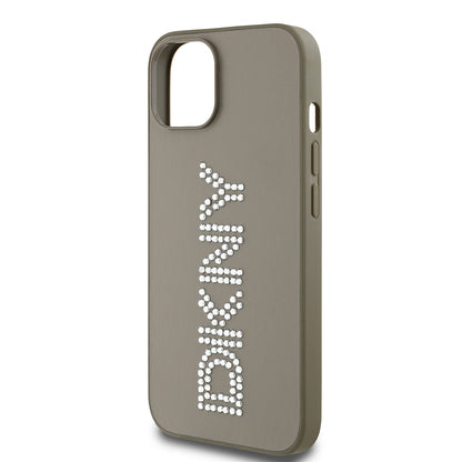 iPhone 14 Kılıf DKNY Orijinal Lisanslı Taşlı DKNY Yazılı Metalik Rhinestones PU Deri Kılıf