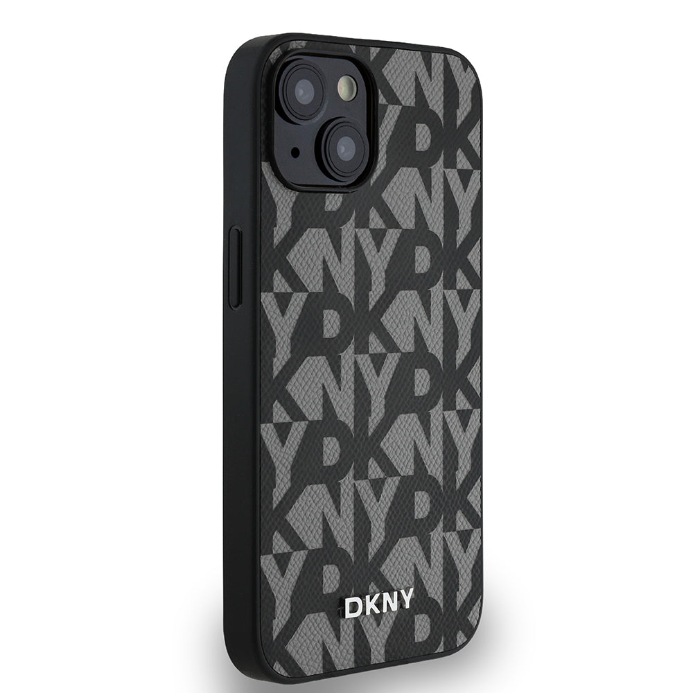 iPhone 14 Kılıf DKNY Orjinal Lisanslı M-safe Şarj Özellikli 3D Yazılı Grid Pattern Kılıf