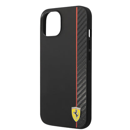 iPhone 14 Kılıf Ferrari Orijinal Lisanslı M-safe Şarj Özellikli Pu Deri Ve Karbon Şeritli Dizayn Kılıf