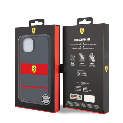iPhone 14 Kılıf Ferrari Orijinal Lisanslı M-safe Şarj Özellikli Yatay Çizgili Dizayn Kılıf