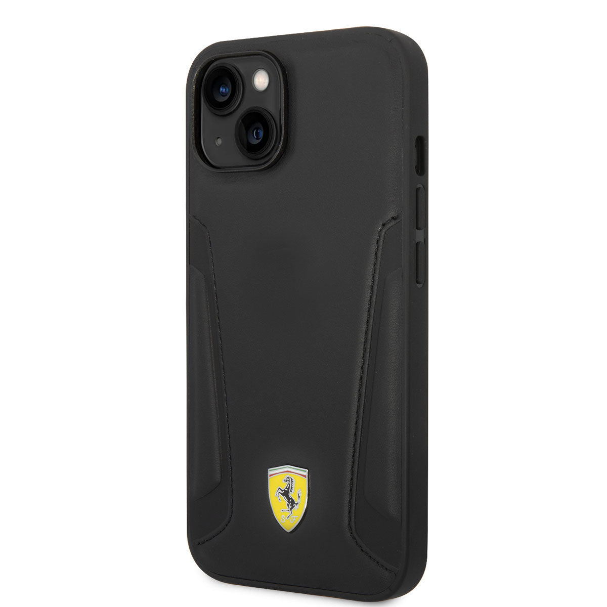 iPhone 14 Kılıf Ferrari M-safe Şarj Özellikli Deri Kenarları Damgalı Dizayn Kılıf