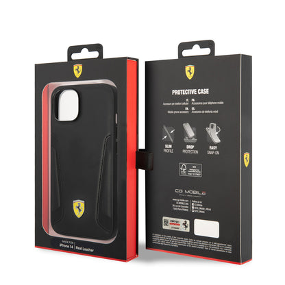 iPhone 14 Kılıf Ferrari M-safe Şarj Özellikli Deri Kenarları Damgalı Dizayn Kılıf