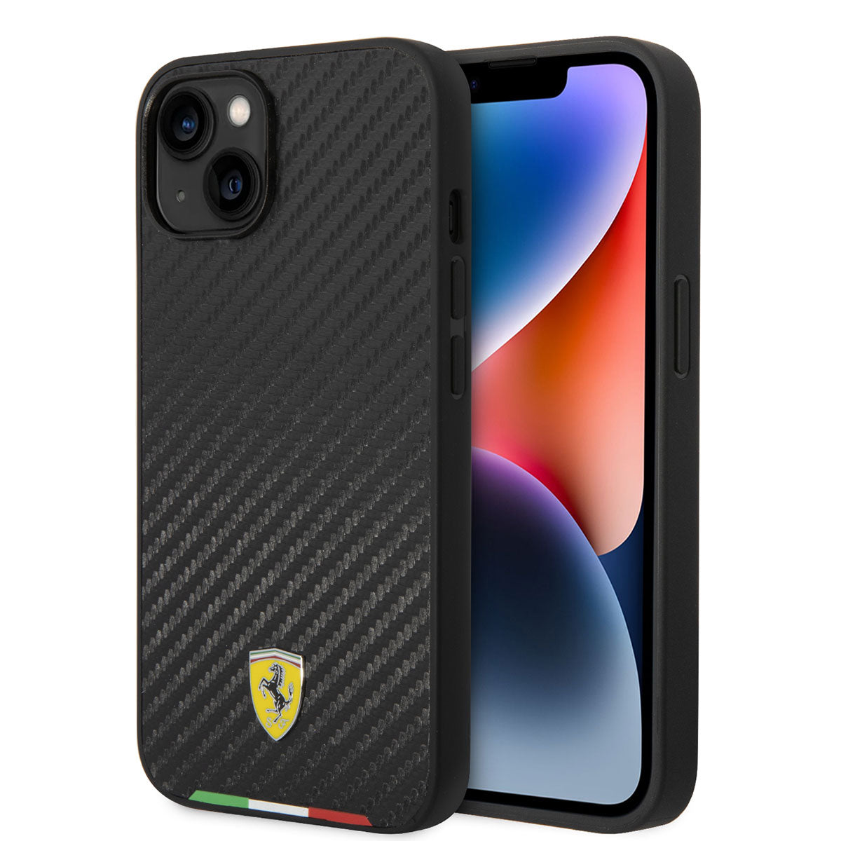 iPhone 14 Kılıf Ferrari M-safe Şarj Özellikli Karbon İtalyan Bayrak Dizayn Kılıf