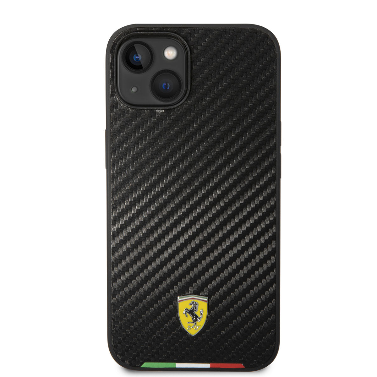 iPhone 14 Kılıf Ferrari M-safe Şarj Özellikli Karbon İtalyan Bayrak Dizayn Kılıf