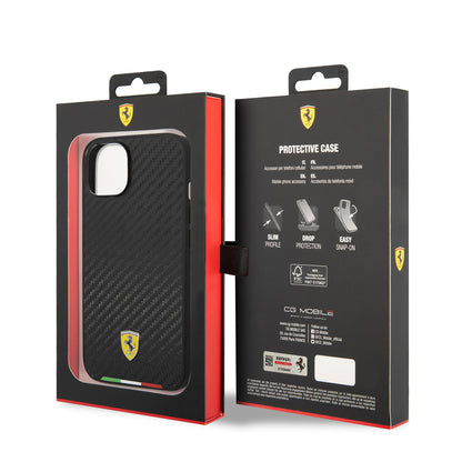 iPhone 14 Kılıf Ferrari M-safe Şarj Özellikli Karbon İtalyan Bayrak Dizayn Kılıf
