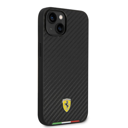 iPhone 14 Kılıf Ferrari M-safe Şarj Özellikli Karbon İtalyan Bayrak Dizayn Kılıf
