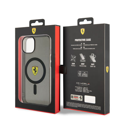 iPhone 14 Kılıf Ferrari M-safe Şarj Özellikli Yarı Transparan Dizayn Kılıf