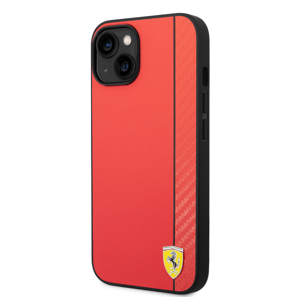 iPhone 14 Kılıf Ferrari orijinal Lisanslı M-safe Şarj Özellikli Pu Deri Ve Karbon Şeritli Dizayn Kılıf