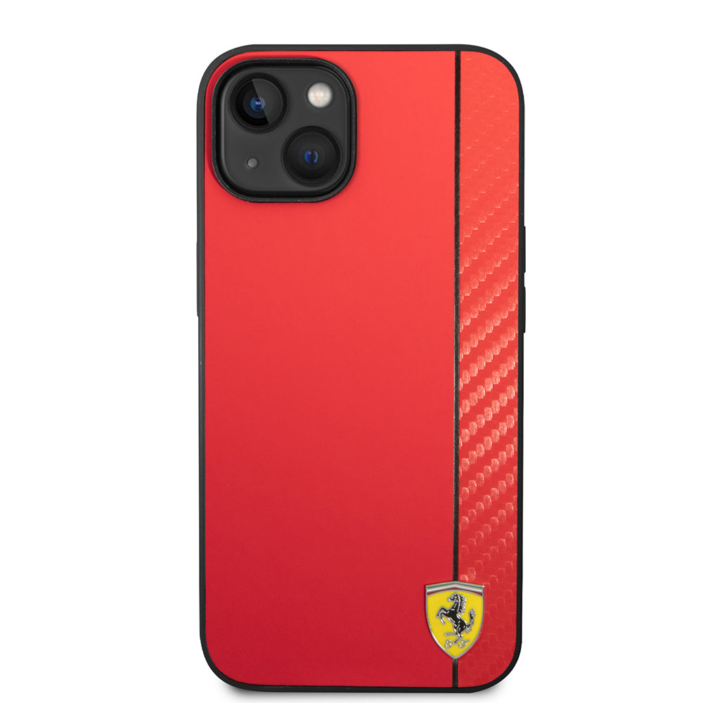 iPhone 14 Kılıf Ferrari orijinal Lisanslı M-safe Şarj Özellikli Pu Deri Ve Karbon Şeritli Dizayn Kılıf
