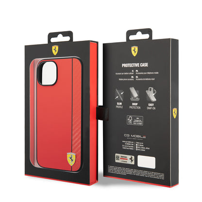 iPhone 14 Kılıf Ferrari orijinal Lisanslı M-safe Şarj Özellikli Pu Deri Ve Karbon Şeritli Dizayn Kılıf