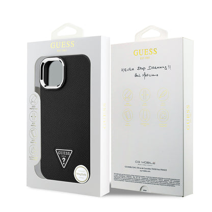 iPhone 14 Kılıf Guess Orijinal Lisanslı M-safe Şarj Özellikli Grained Triangle Kılıf