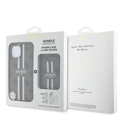 iPhone 14 Kılıf Guess Orijinal Lisanslı M-safe Şarj Özellikli 4G Desenli Çizgili Kartlıklı Kılıf