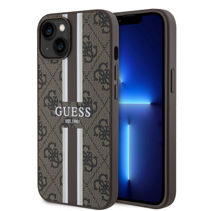 iPhone 14 Kılıf Guess Orijinal Lisanslı M-safe Şarj Özellikli 4G Şerit Tasarımlı Printed Kılıf