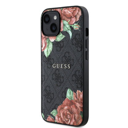iPhone 14 Kılıf Guess Orijinal Lisanslı M-safe Şarj Özellikli Gül Baskılı 4G Desenli Yazı Logolu Kılıf