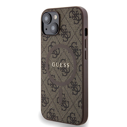 iPhone 14 Kılıf Guess Orijinal Lisanslı M-safe Şarj Özellikli PU Halkalı 4G Desenli Yazı Logolu Kılıf