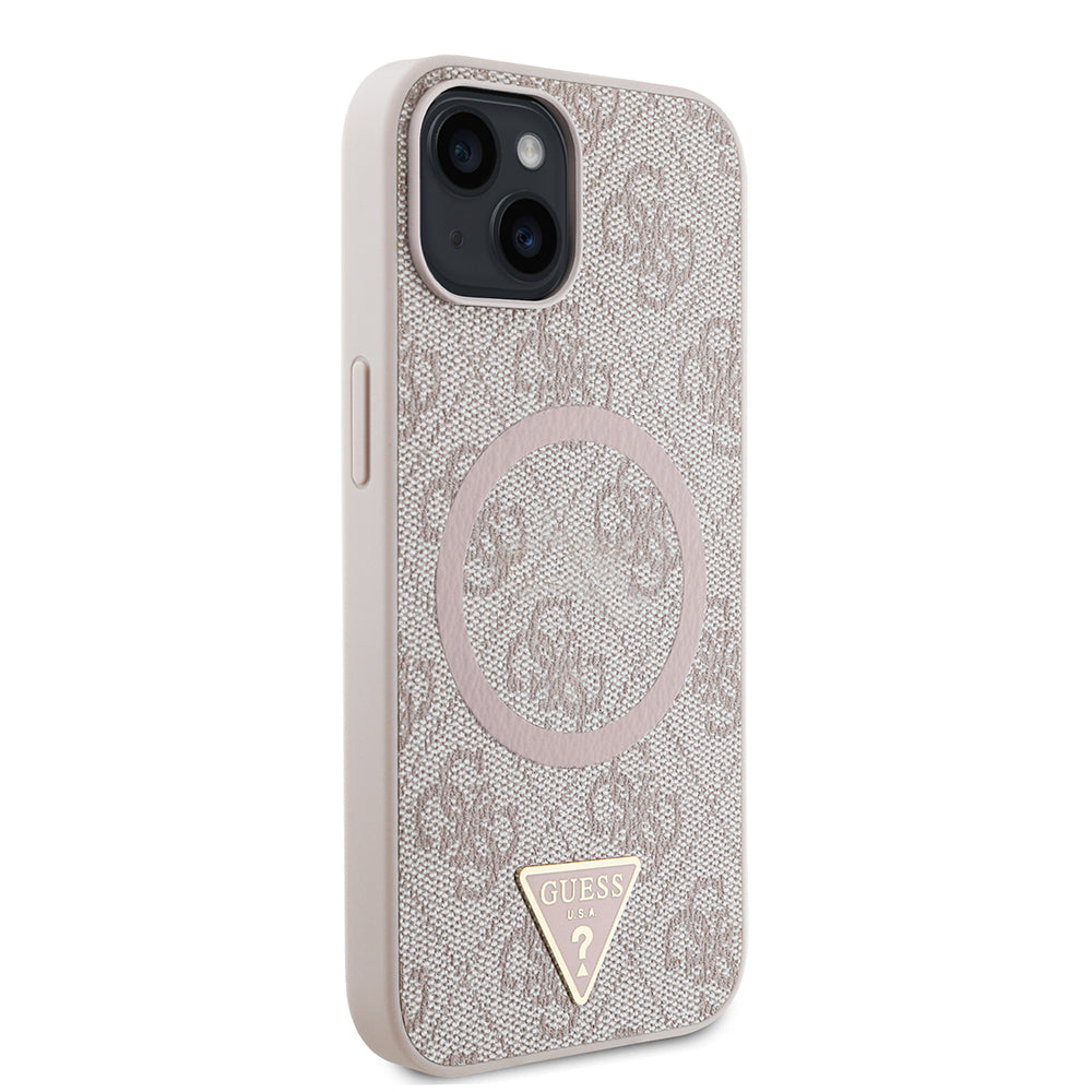iPhone 14 Kılıf Guess Orijinal Lisanslı M-safe Şarj Özellikli PU Üçgen Logo 4G Desenli Kılıf