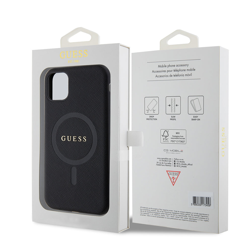 iPhone 14 Kılıf Guess Orijinal Lisanslı M-safe Şarj Özellikli Yazı Logolu Saffiano Classic Kılıf