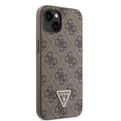 iPhone 14 Kılıf Guess Orijinal Lisanslı PU Deri Taşlı Üçgen Logo 4G Desenli Kılıf