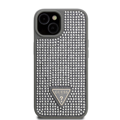 iPhone 14 Kılıf Guess Orijinal Lisanslı Taşlı Arka Yüzey Üçgen Logolu Kılıf