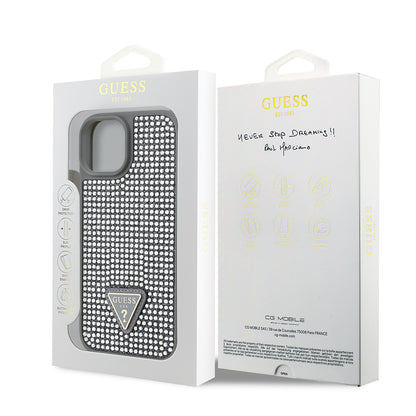 iPhone 14 Kılıf Guess Orijinal Lisanslı Taşlı Arka Yüzey Üçgen Logolu Kılıf