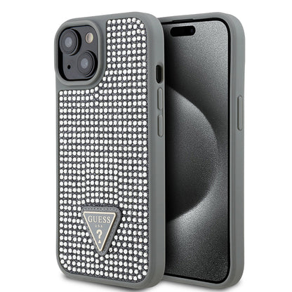 iPhone 14 Kılıf Guess Orijinal Lisanslı Taşlı Arka Yüzey Üçgen Logolu Kılıf