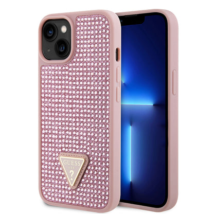 iPhone 14 Kılıf Guess Orijinal Lisanslı Taşlı Arka Yüzey Üçgen Logolu Kılıf