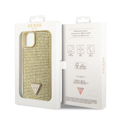 iPhone 14 Kılıf Guess Orijinal Lisanslı Taşlı Arka Yüzey Üçgen Logolu Kılıf