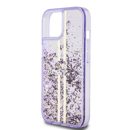 iPhone 14 Kılıf Guess Orijinal Lisanslı Transparan Sıvılı Simli Altın Çizgili Kılıf