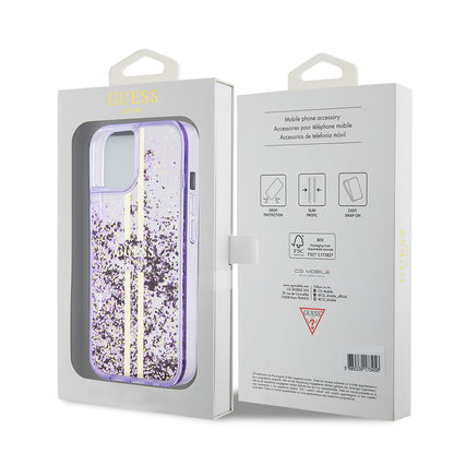 iPhone 14 Kılıf Guess Orijinal Lisanslı Transparan Sıvılı Simli Altın Çizgili Kılıf
