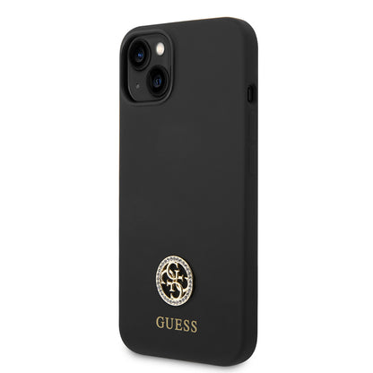iPhone 14 Kılıf Guess Orijinal Lisanslı Yazı ve Taşlı 4G Logolu Silikon Kılıf