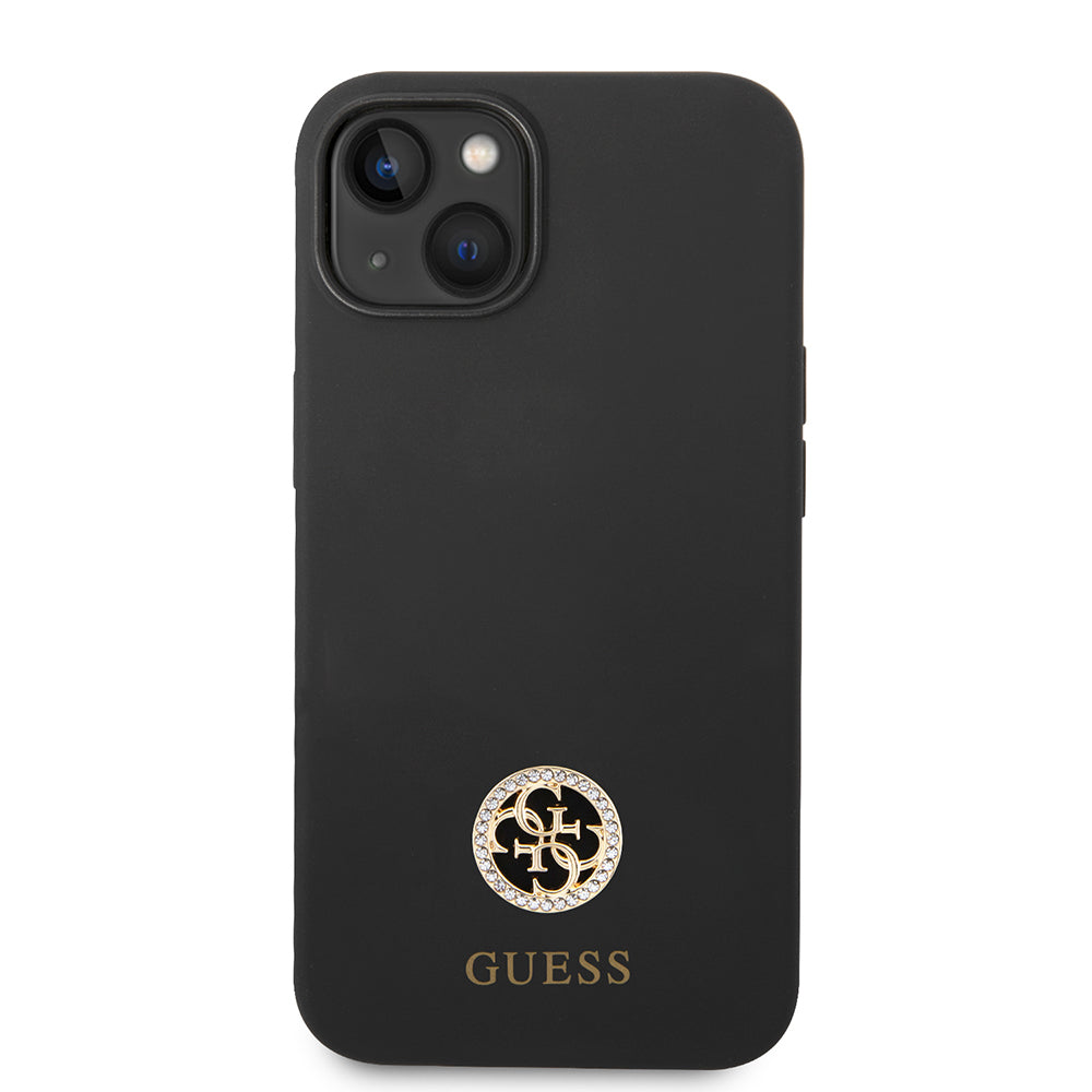 iPhone 14 Kılıf Guess Orijinal Lisanslı Yazı ve Taşlı 4G Logolu Silikon Kılıf