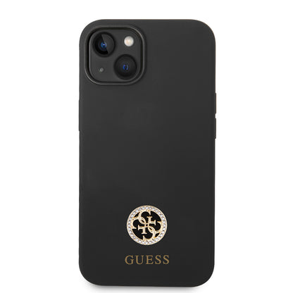 iPhone 14 Kılıf Guess Orijinal Lisanslı Yazı ve Taşlı 4G Logolu Silikon Kılıf