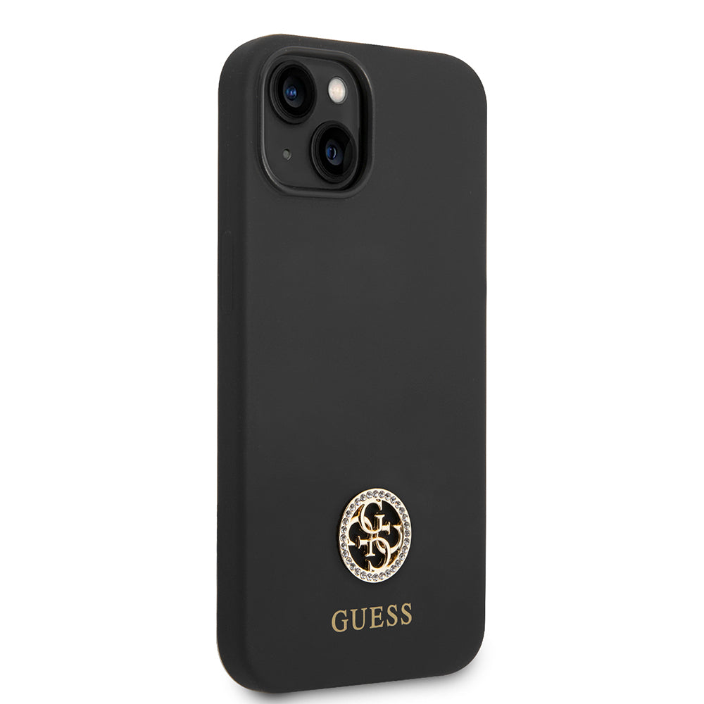 iPhone 14 Kılıf Guess Orijinal Lisanslı Yazı ve Taşlı 4G Logolu Silikon Kılıf