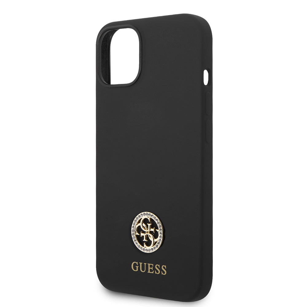iPhone 14 Kılıf Guess Orijinal Lisanslı Yazı ve Taşlı 4G Logolu Silikon Kılıf