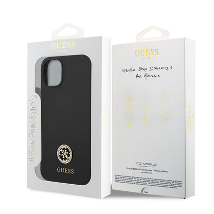 iPhone 14 Kılıf Guess Orijinal Lisanslı Yazı ve Taşlı 4G Logolu Silikon Kılıf