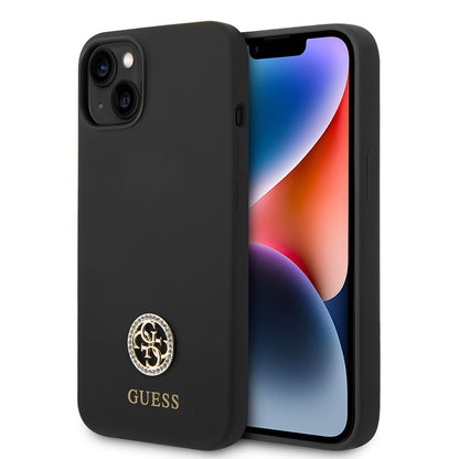 iPhone 14 Kılıf Guess Orijinal Lisanslı Yazı ve Taşlı 4G Logolu Silikon Kılıf