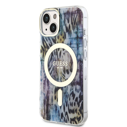 iPhone 14 Kılıf GUESS M-safe Şarj Özellikli Leopar Desenli Kılıf