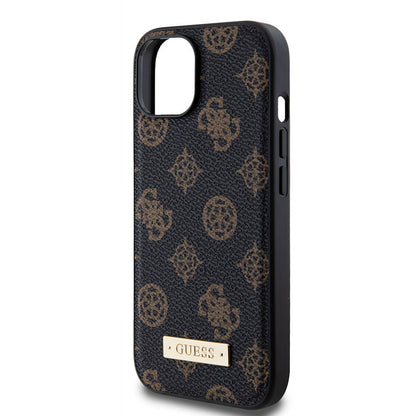 iPhone 14 Kılıf Guess M-safe Şarj Özellikli PU Deri Desenli Metal Plaka Logolu Kılıf